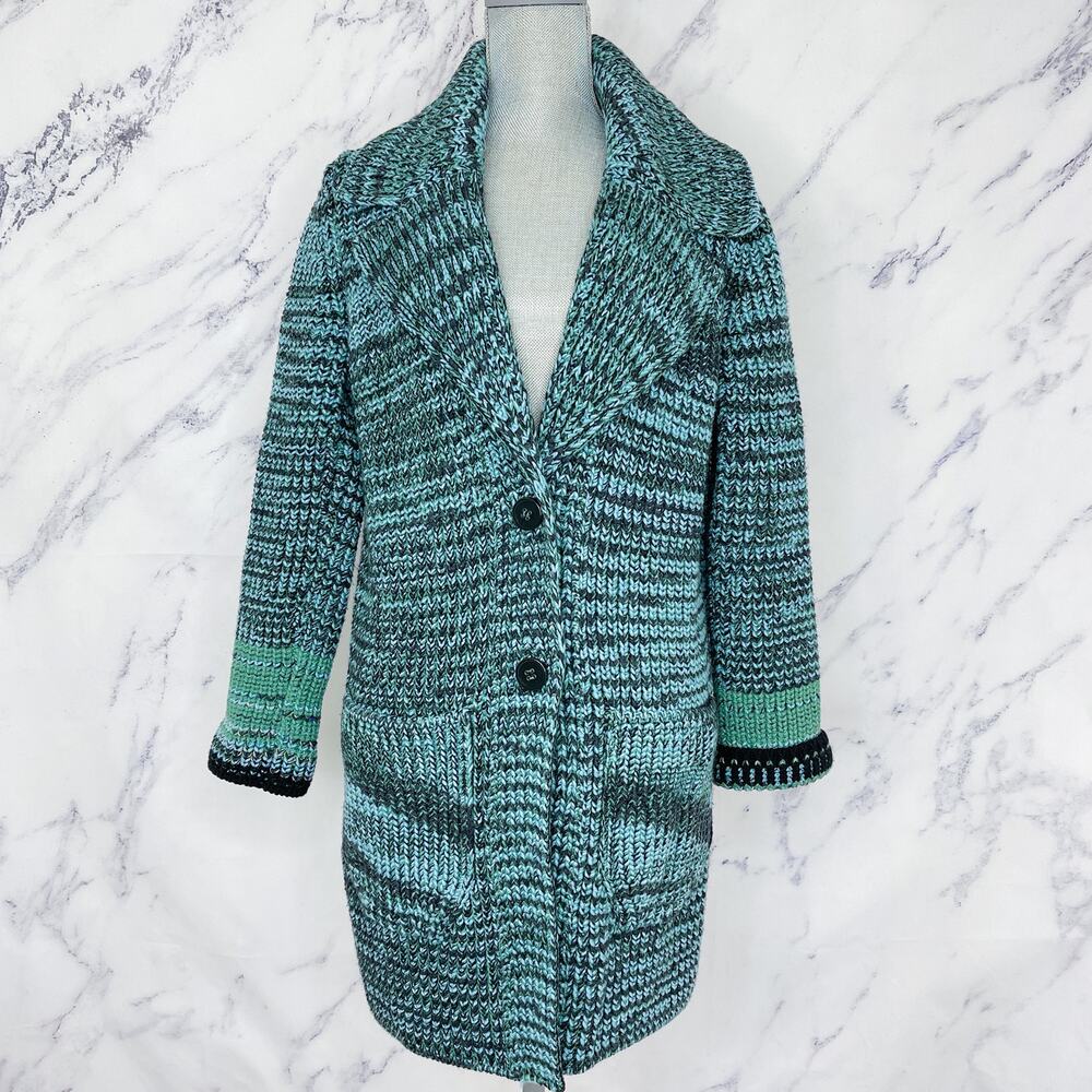 Missoni | Long Chunky Cashmere & Wool Cardigan Coat | Blue/Green | Sz IT 40